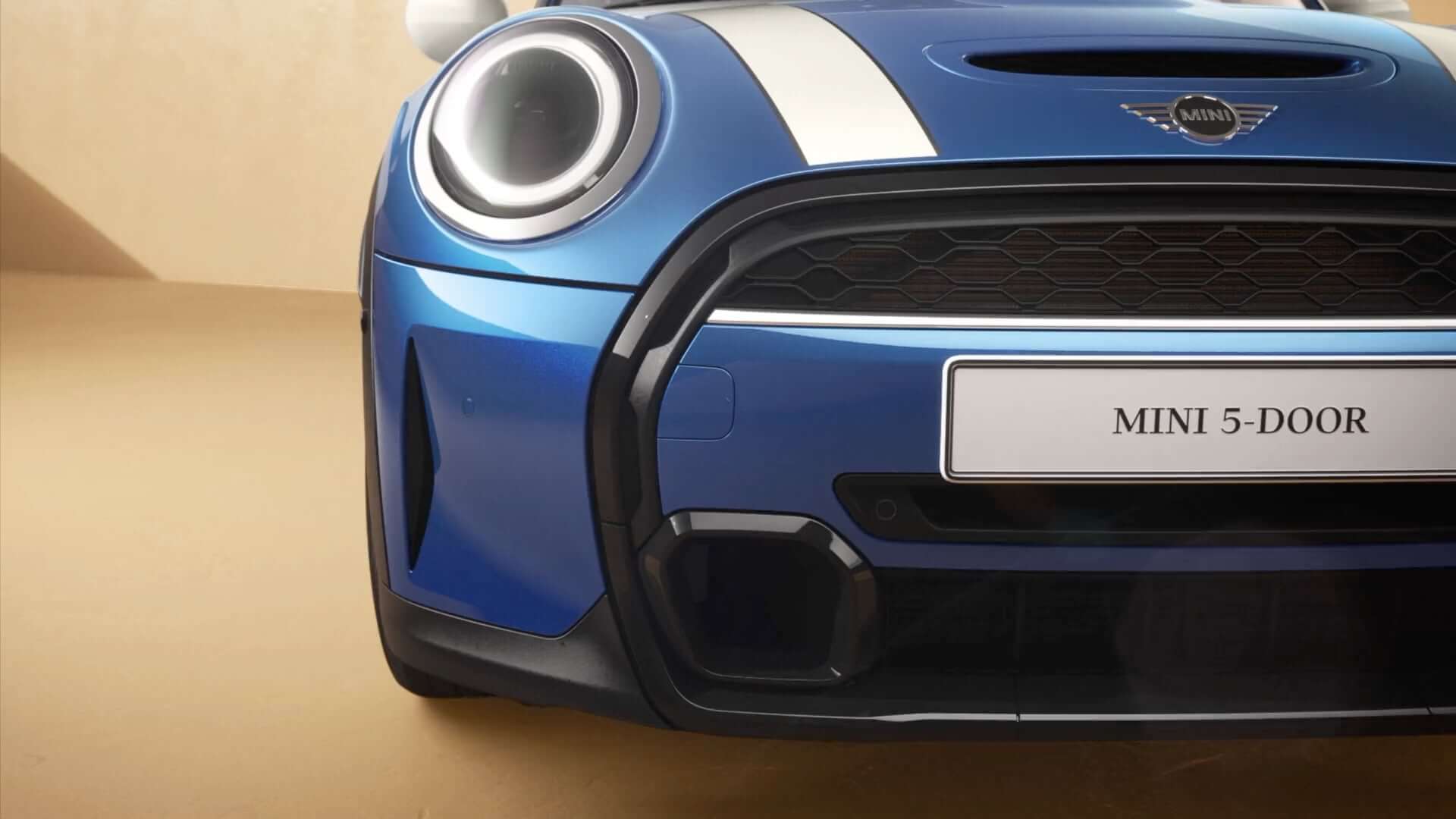 MINI 5-Türer – Front – blau und weiß