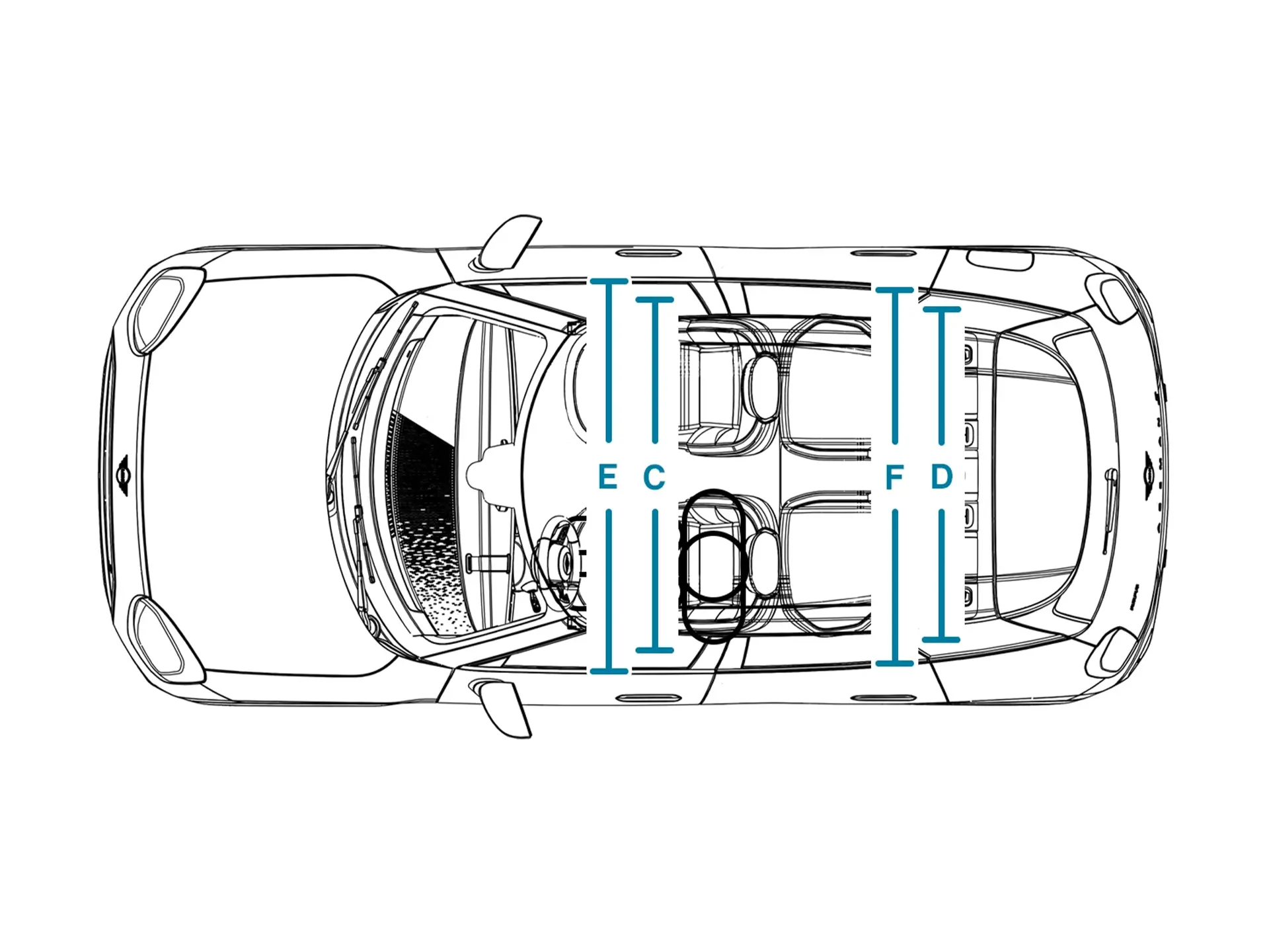 MINI Aceman Electric – Abmessungen Interieur Ansicht von oben
