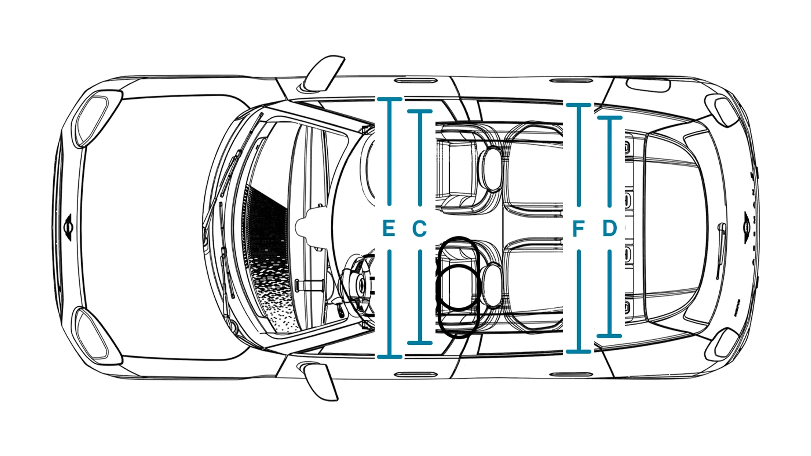MINI Aceman Electric – Abmessungen Interieur Ansicht von oben
