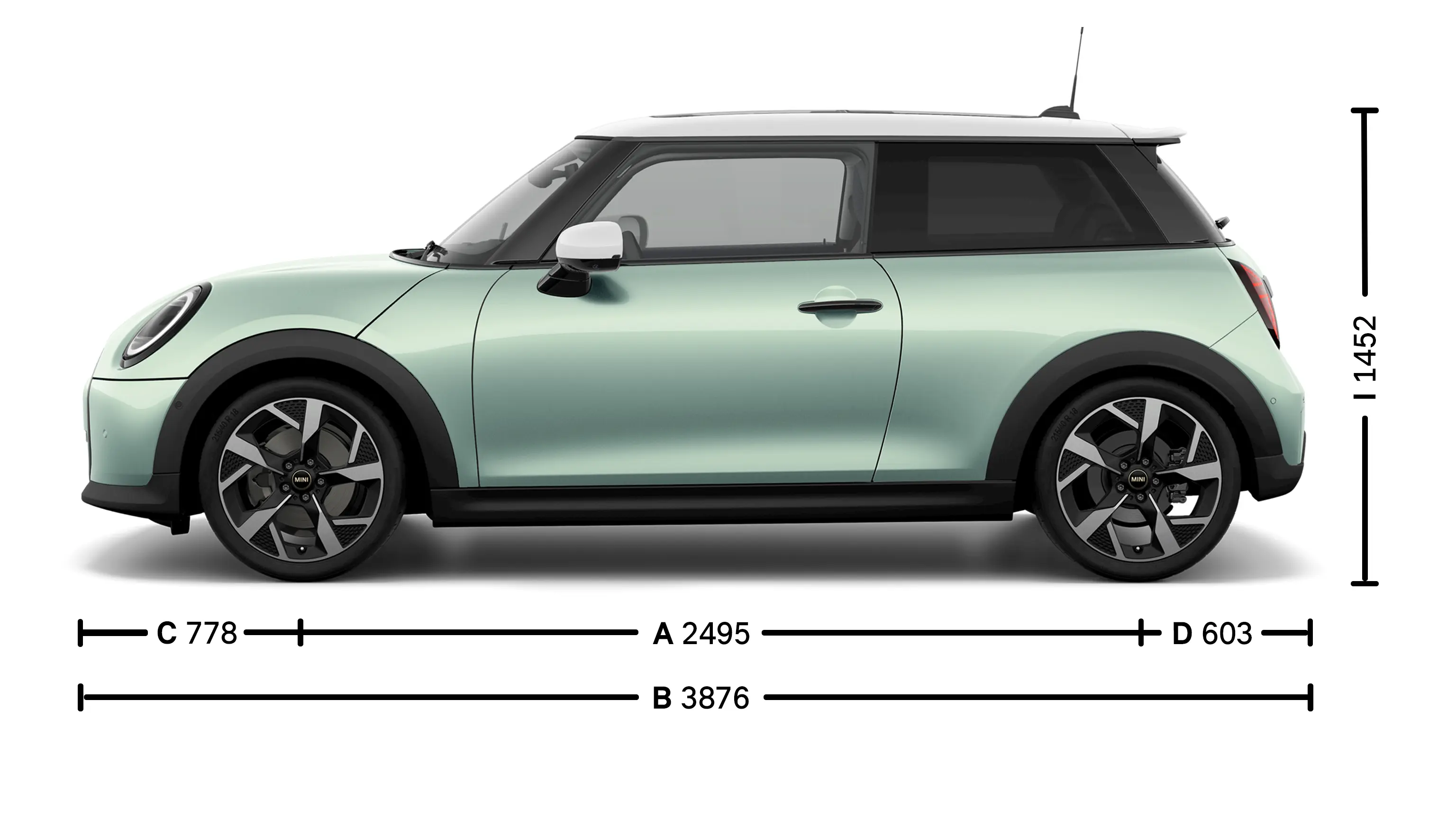MINI Cooper 3-Türer – Abmessungen Ansicht von der Seite