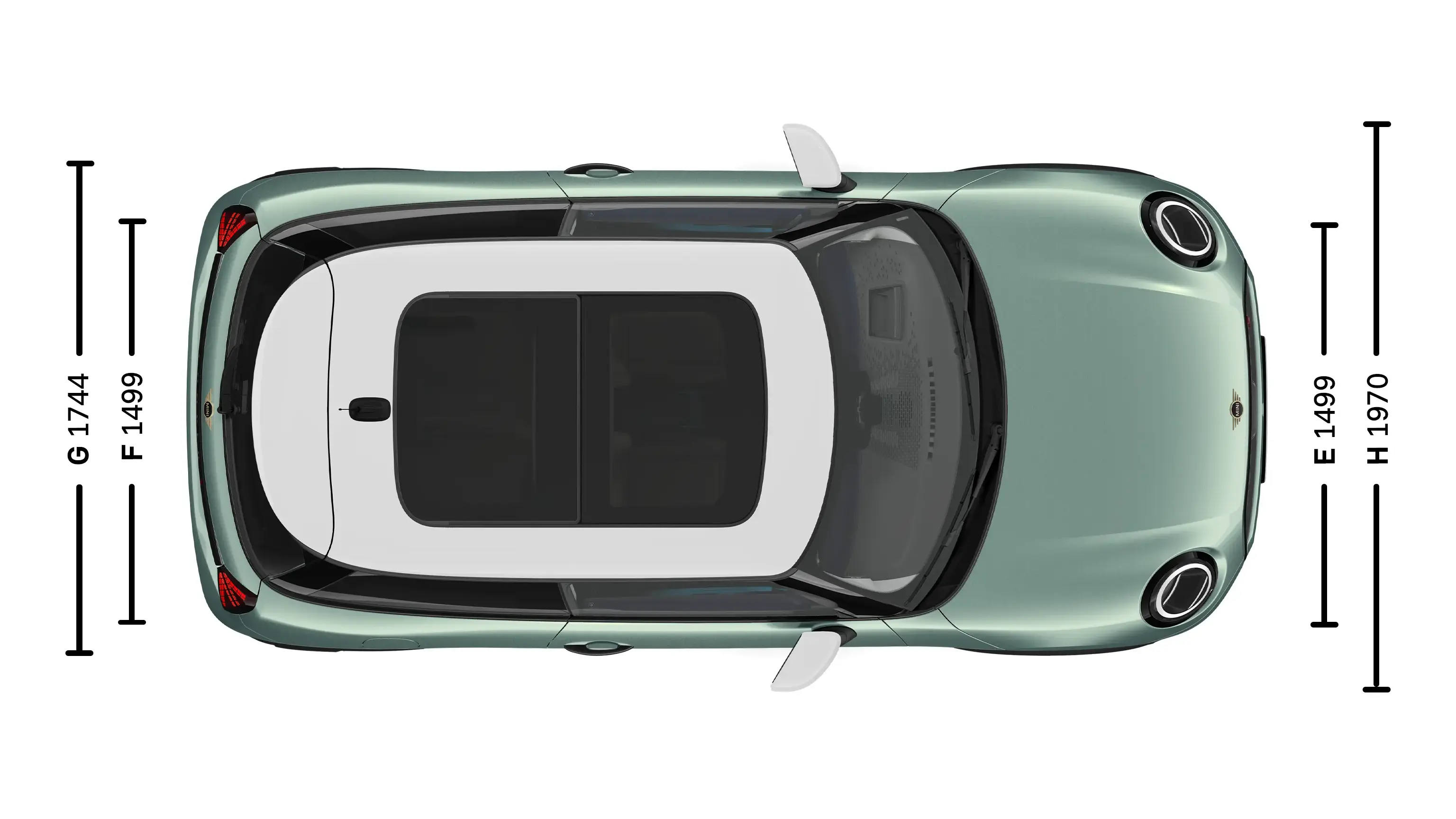 MINI Cooper 3-Türer – Abmessungen Ansicht von oben
