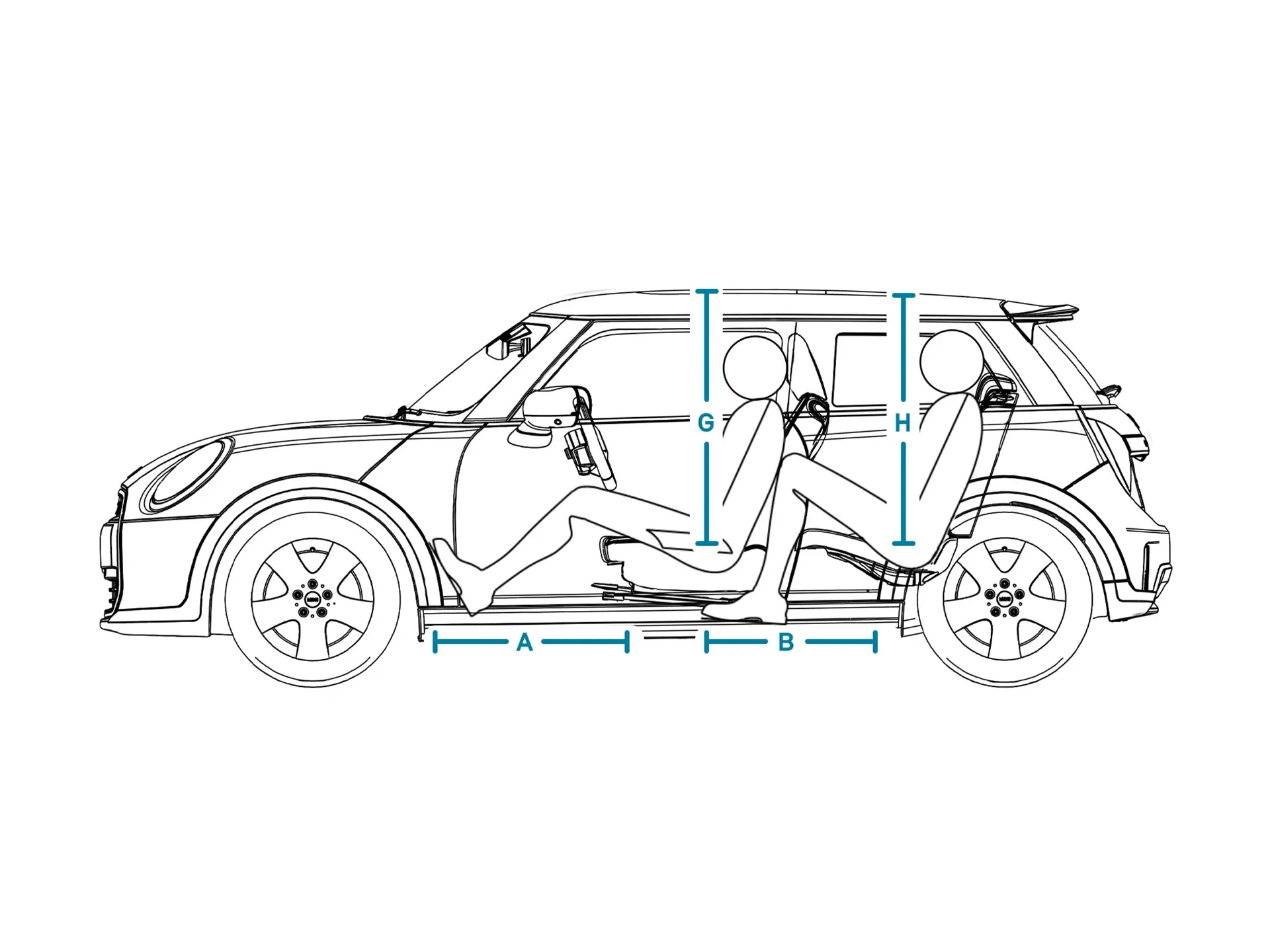 MINI Cooper 3-Türer – Abmessungen Interieur Ansicht von der Seite