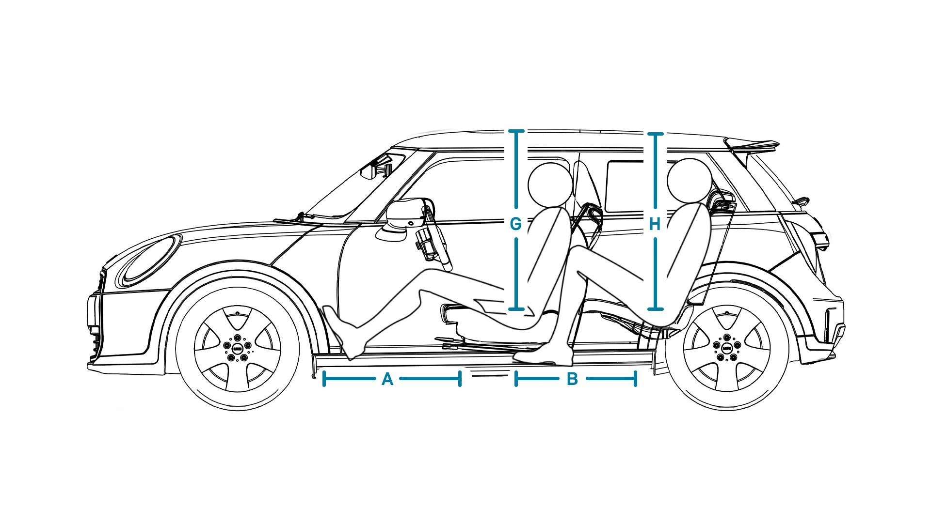 MINI Cooper 3-Türer – Abmessungen Interieur Ansicht von der Seite