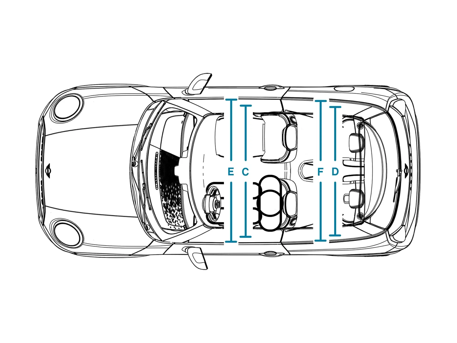 MINI Cooper 3-Türer – Abmessungen Interieur Ansicht von oben