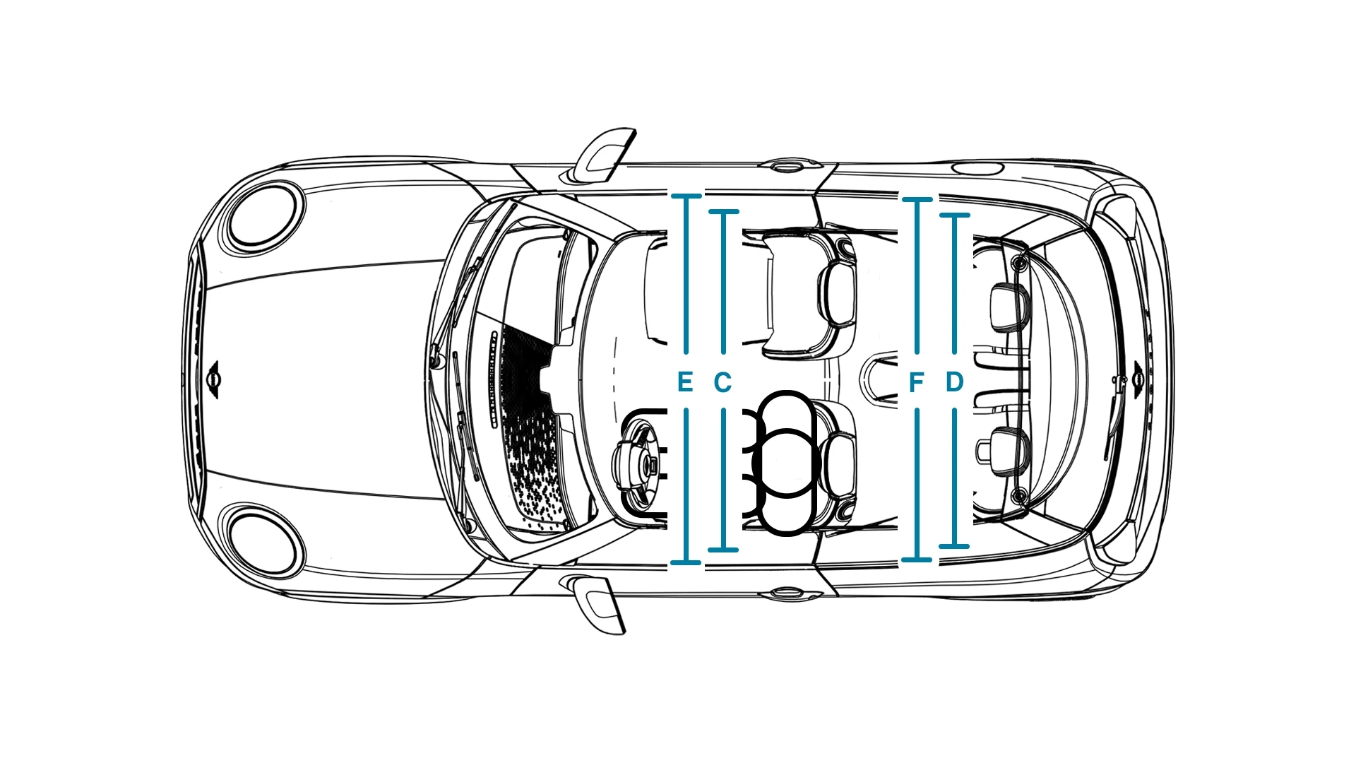 MINI Cooper 3-Türer – Abmessungen Interieur Ansicht von oben