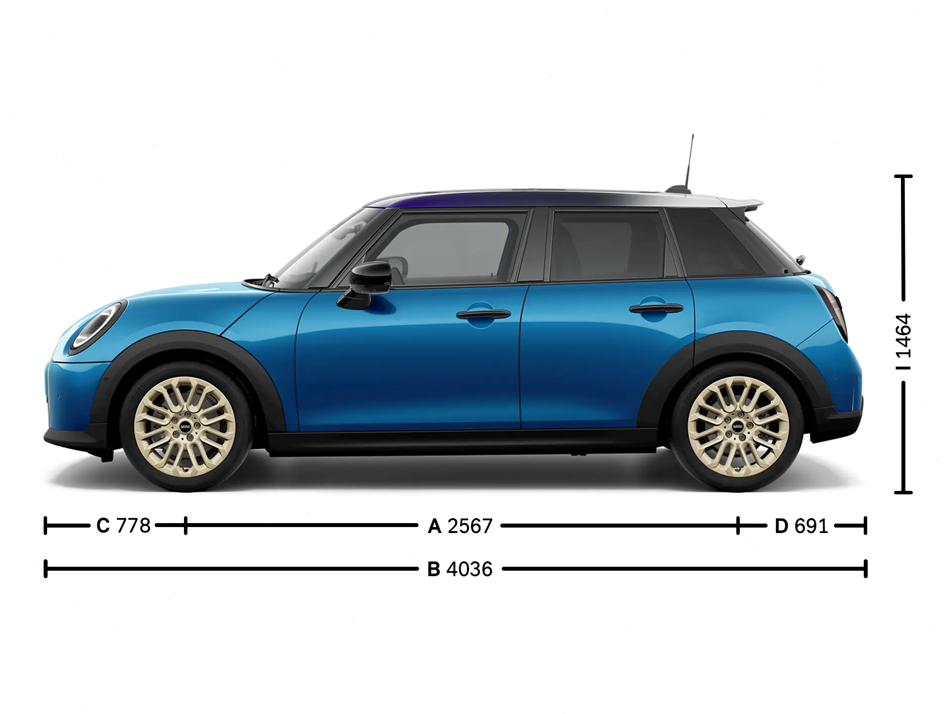 MINI Cooper 5-Türer – Abmessungen Ansicht von der Seite