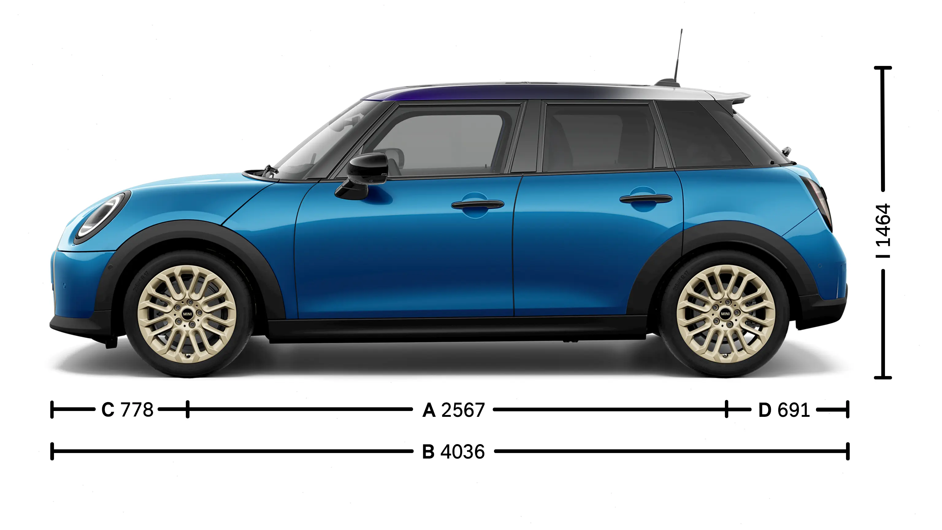 MINI Cooper 5-Türer – Abmessungen Ansicht von der Seite