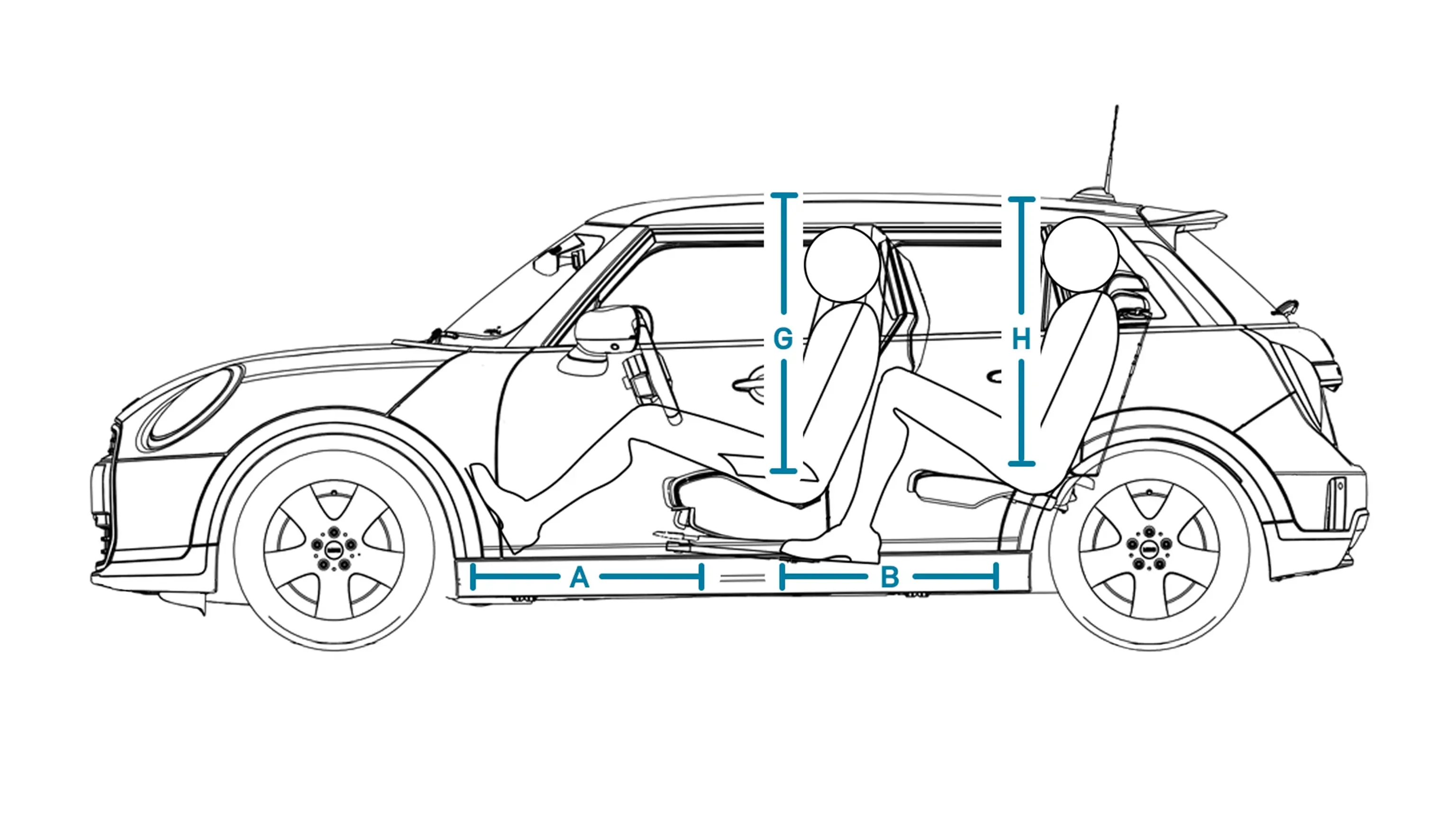 MINI Cooper 5-Türer – Abmessungen Interieur Ansicht von der Seite