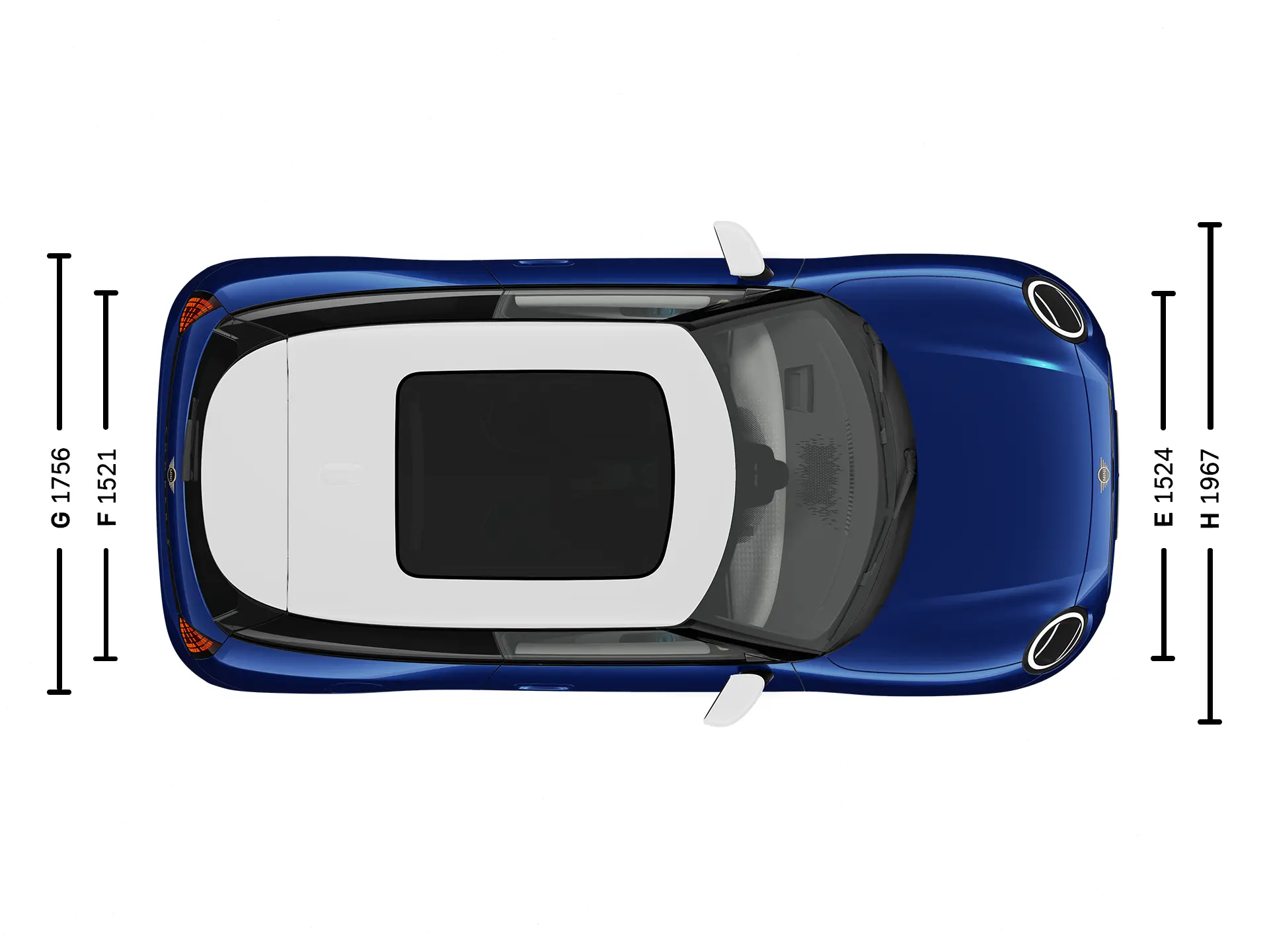 MINI Cooper Electric – Abmessungen Exterieur Ansicht von oben