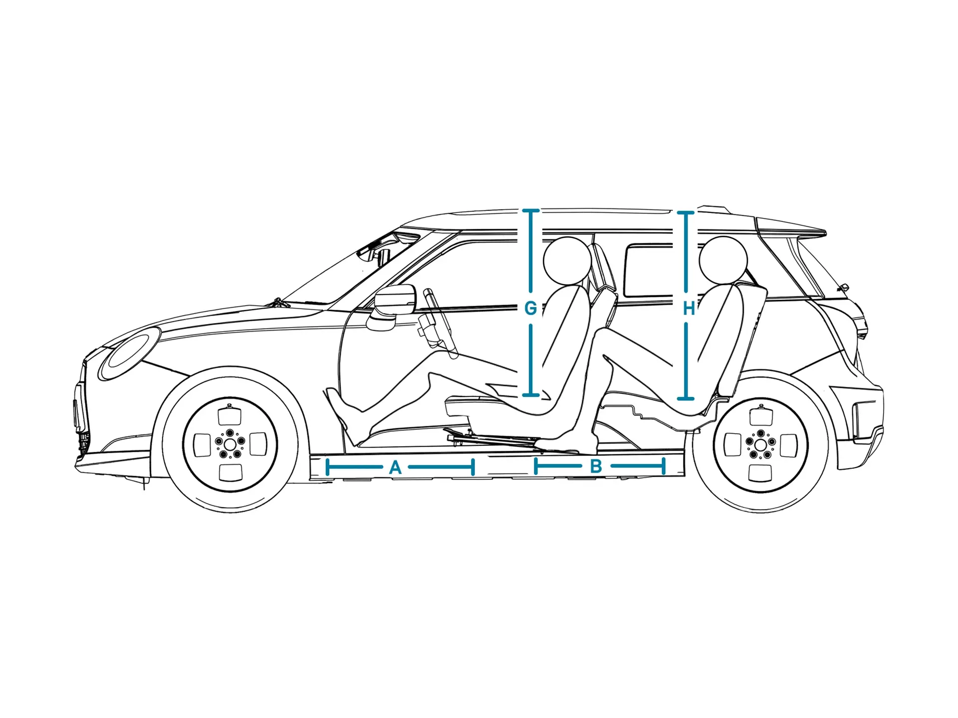 MINI Cooper Electric – Abmessungen Interieur Ansicht von der Seite
