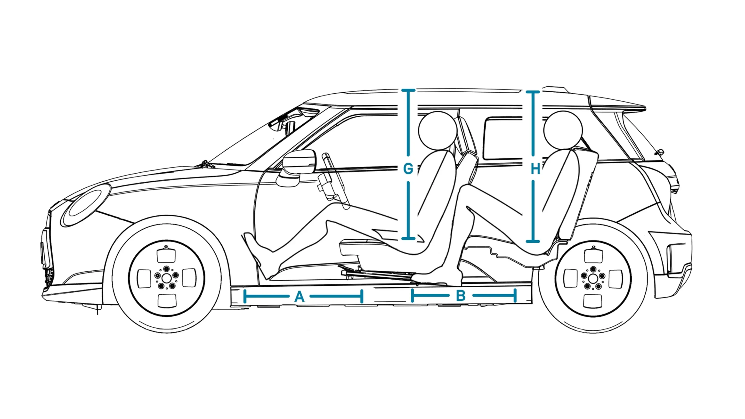 MINI Cooper Electric – Abmessungen Interieur Ansicht von der Seite