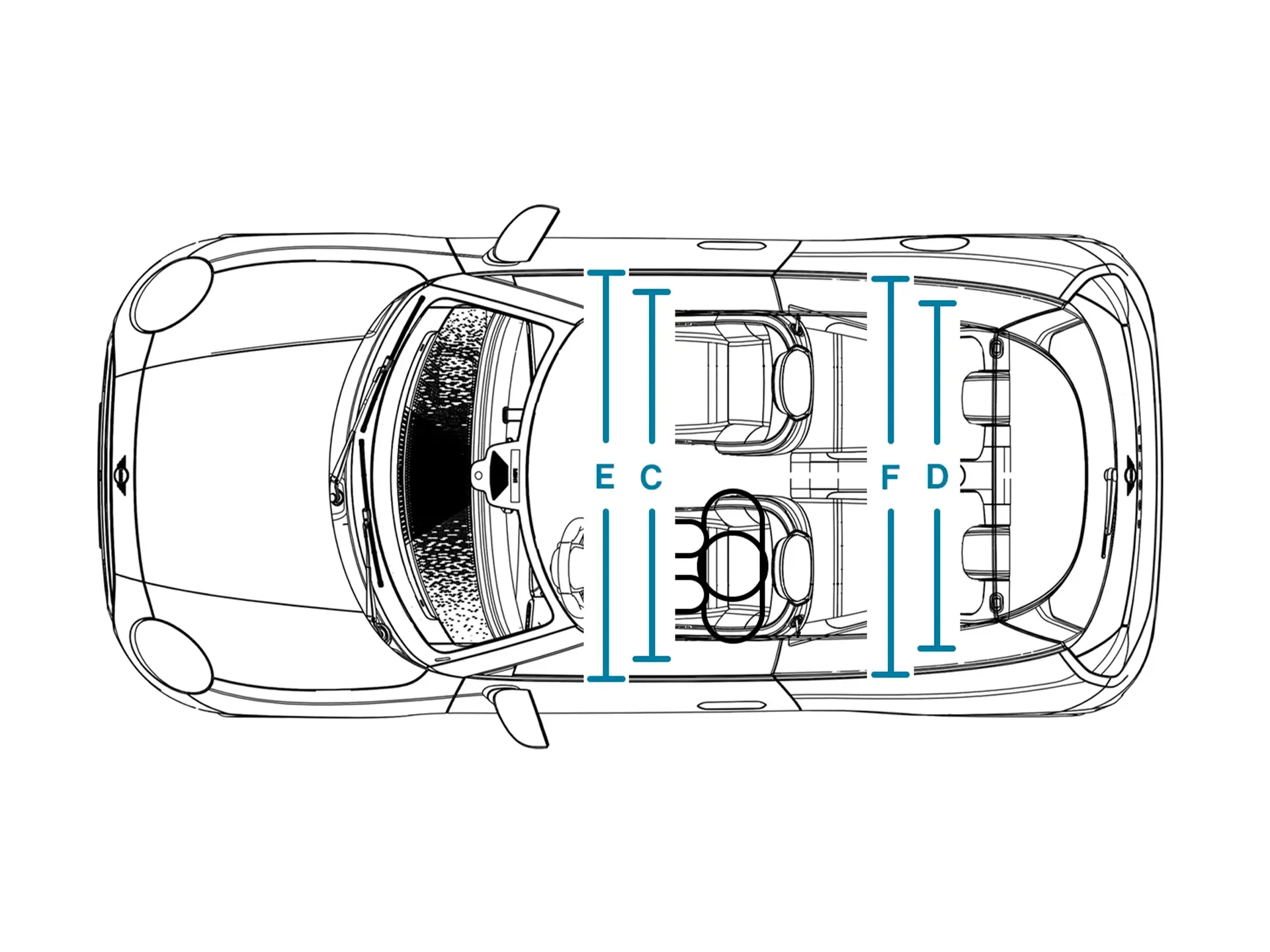 MINI Cooper Electric – Abmessungen Interieur Ansicht von oben