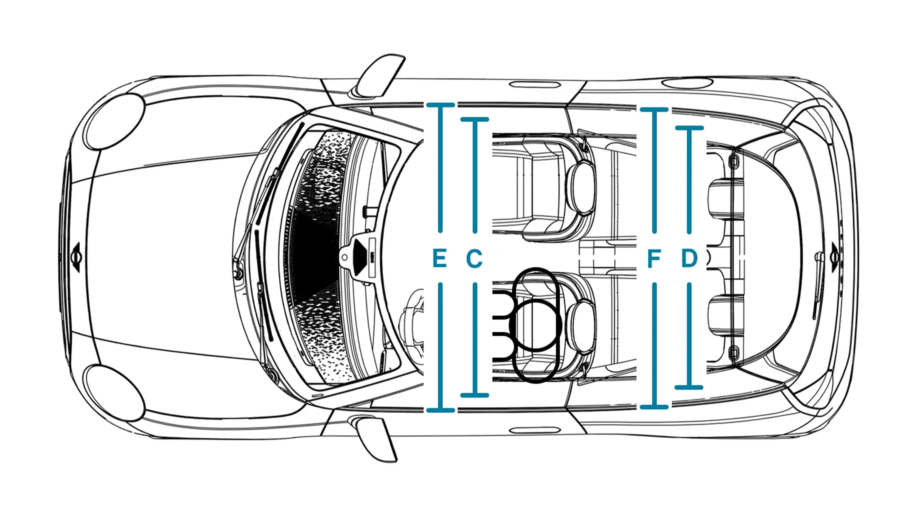 MINI Cooper Electric – Abmessungen Interieur Ansicht von oben
