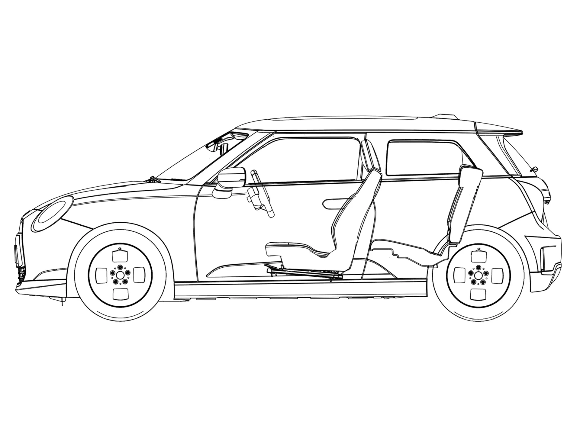 MINI Cooper Electric – Seitenansicht Zeichnung