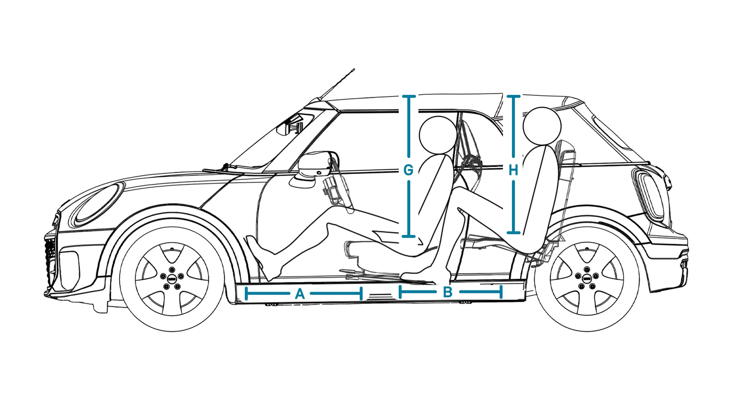 MINI Cooper Cabrio – Abmessungen Interieur Ansicht von der Seite