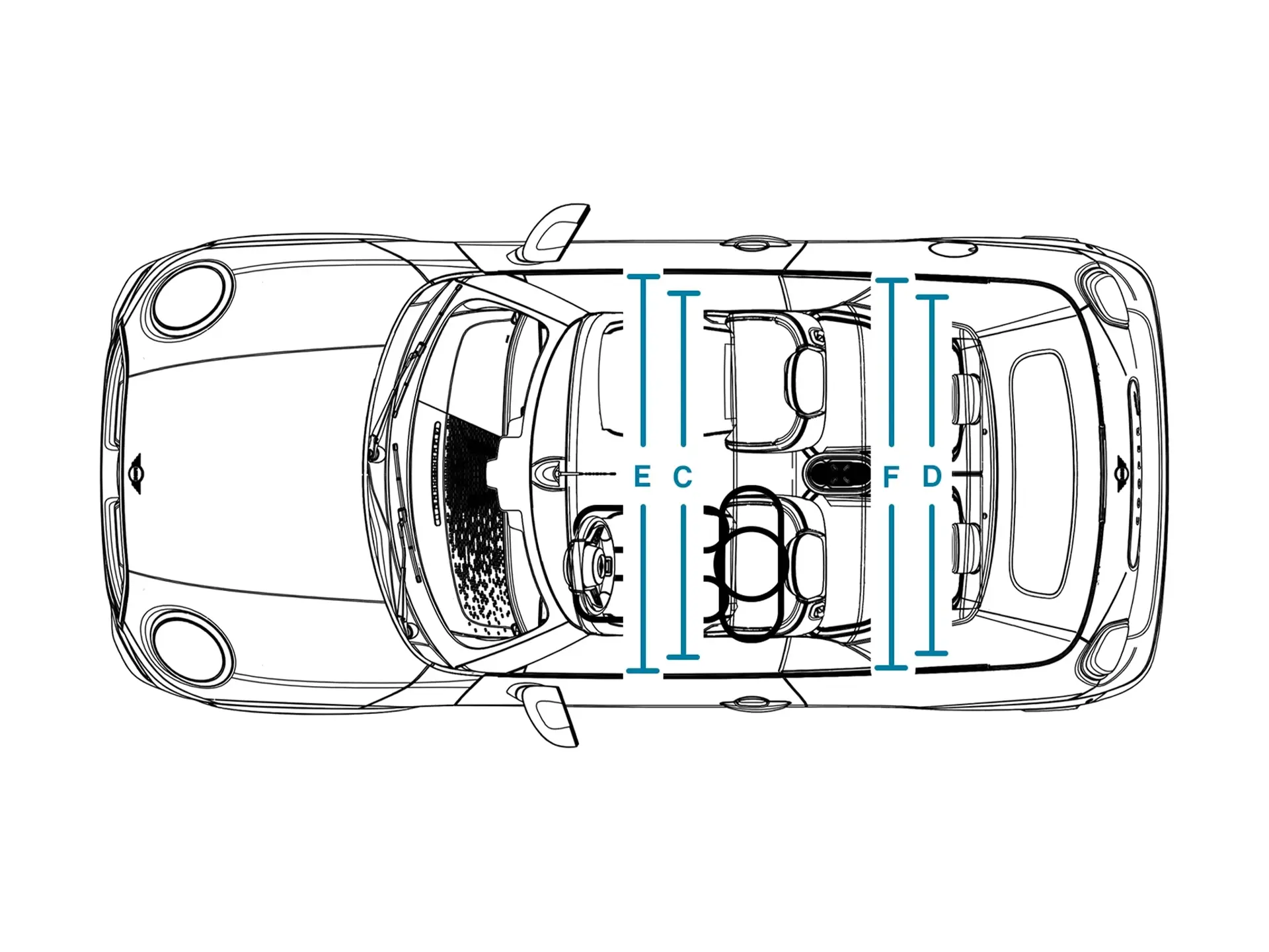 MINI Cooper Cabrio – Abmessungen Interieur Ansicht von oben
