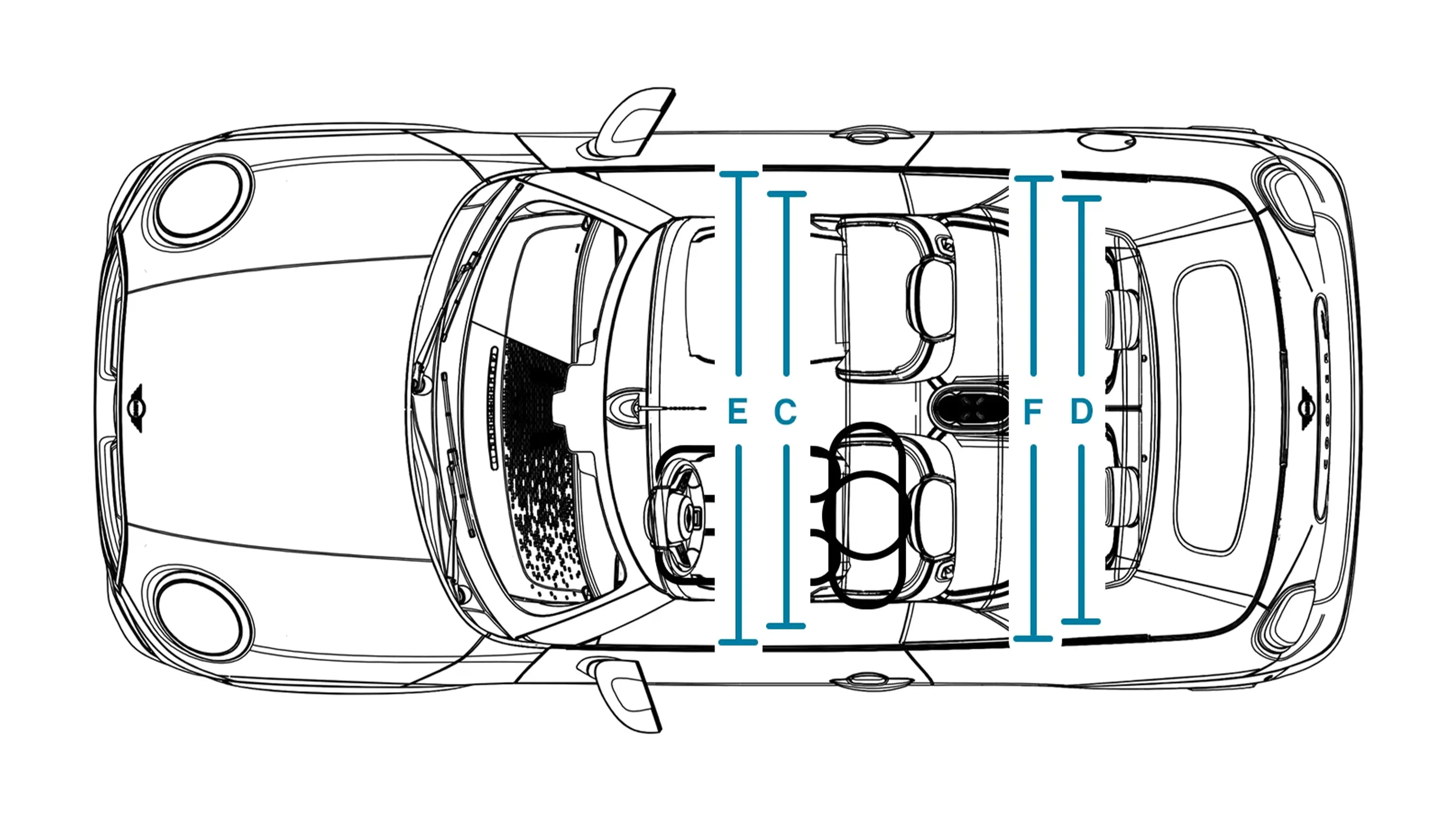 MINI Cooper Cabrio – Abmessungen Interieur Ansicht von oben