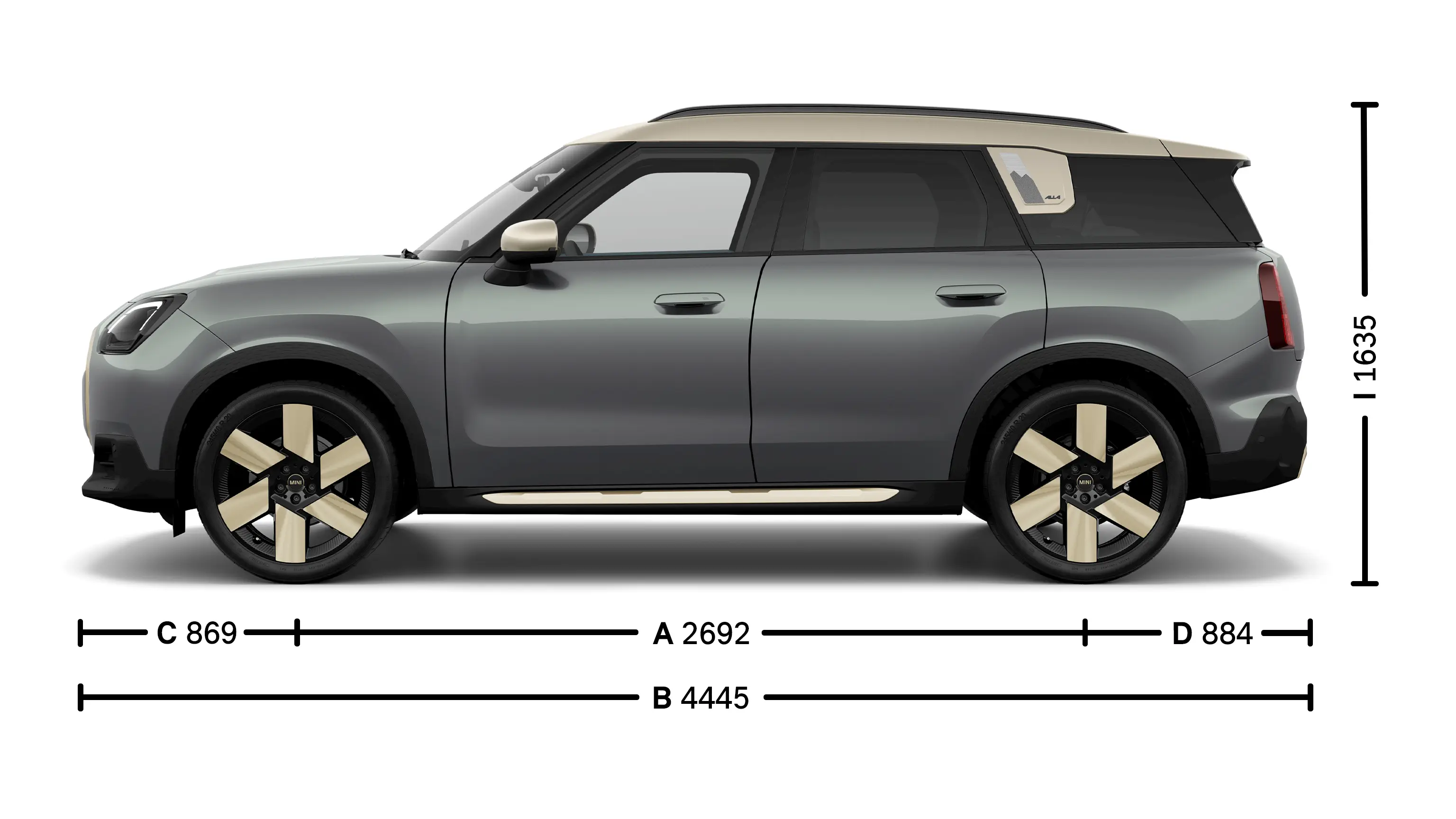 MINI Countryman Electric – Abmessungen Exterieur Ansicht von der Seite