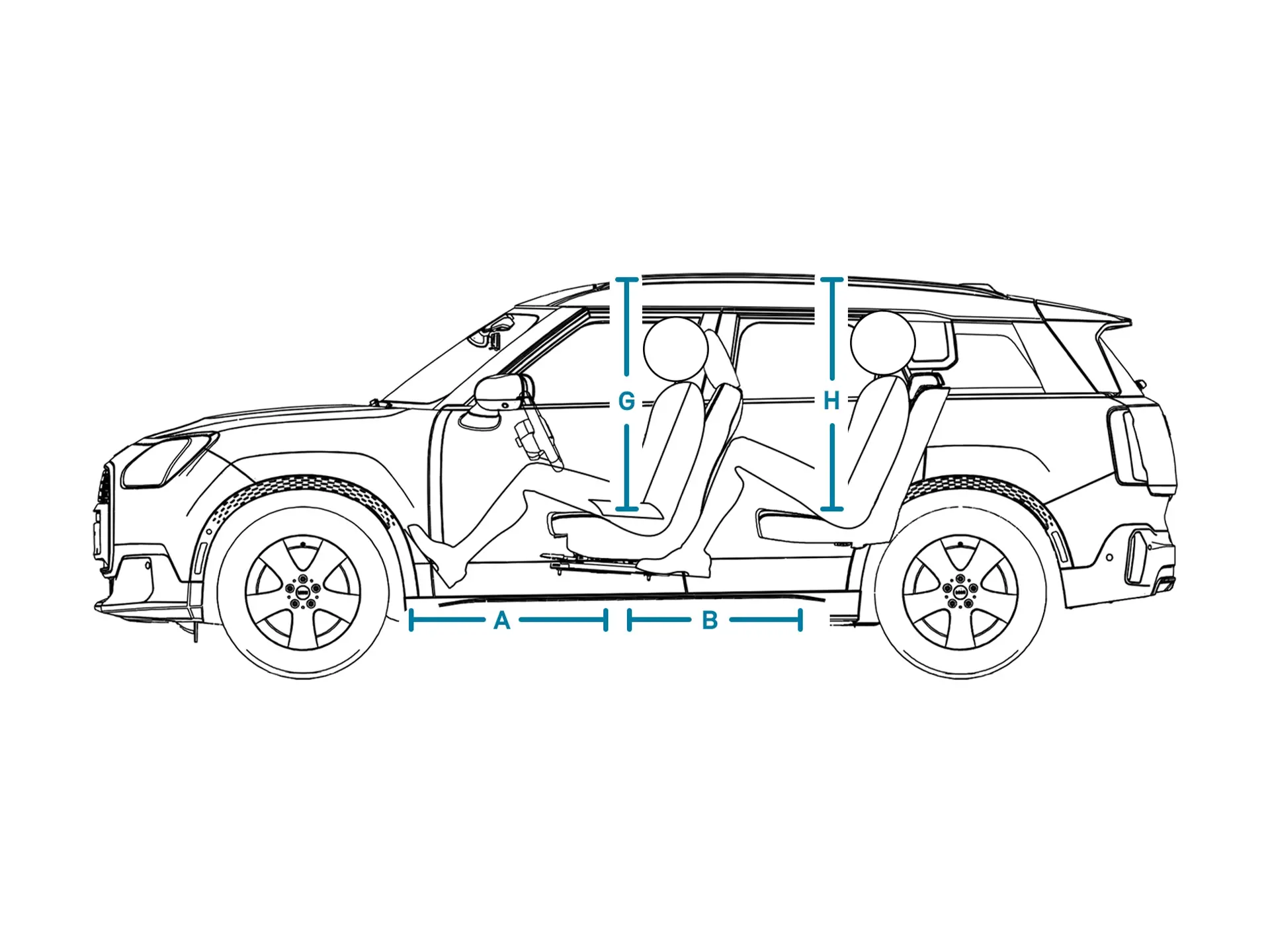 MINI Countryman Electric – Abmessungen Interieur Ansicht von der Seite