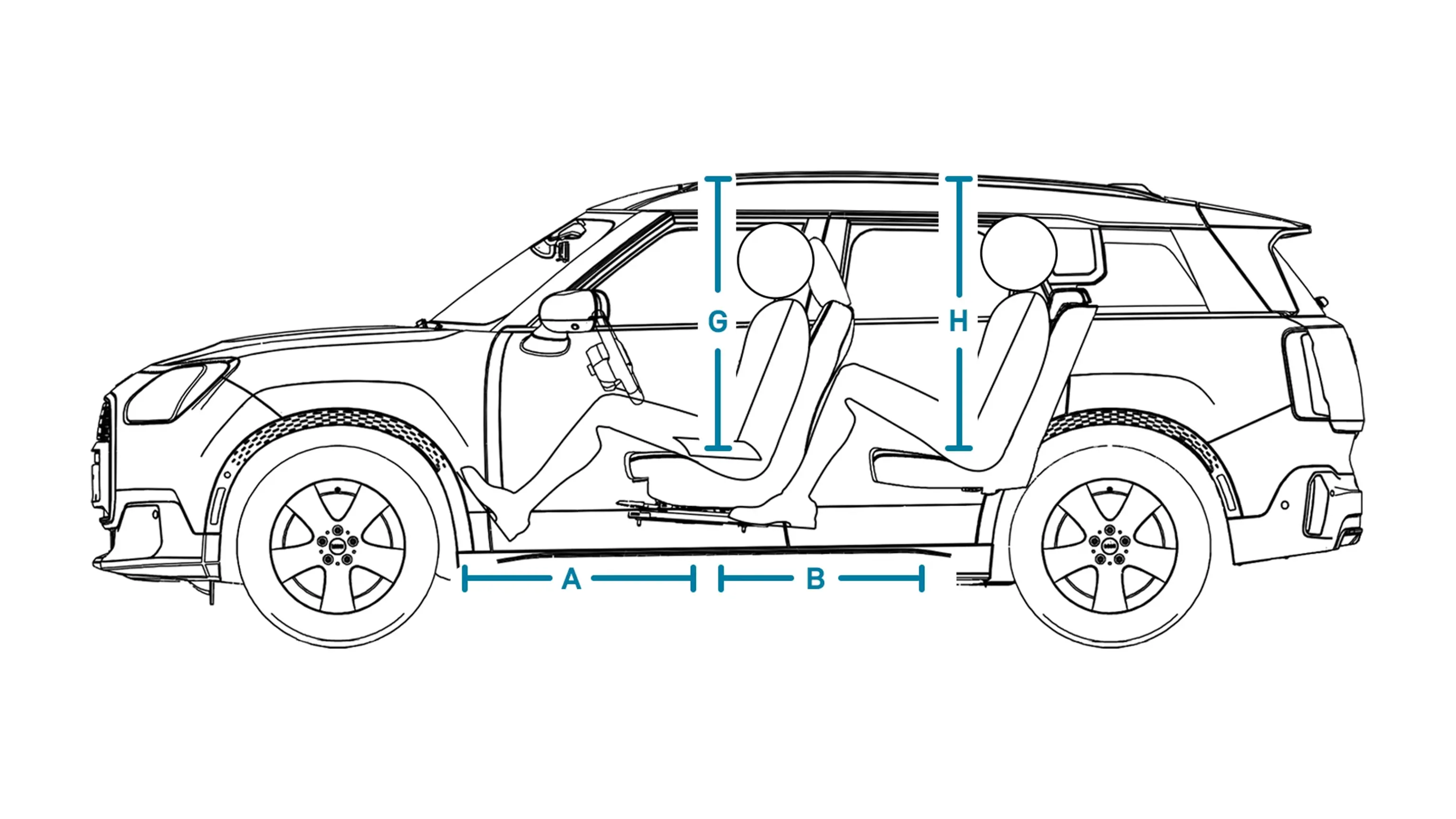MINI Countryman Electric – Abmessungen Interieur Ansicht von der Seite
