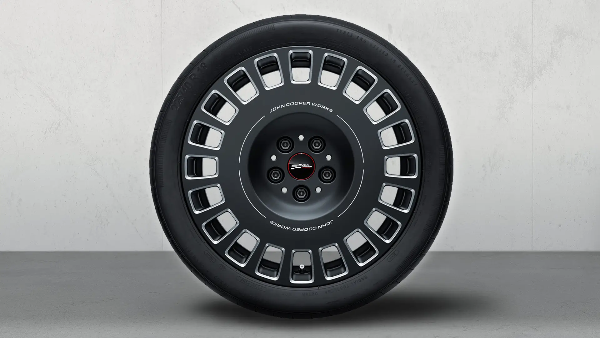 18" JCW Leichtmetallrad Rallye Speiche 992 Bicolor (Frozen Midnight Grey, polished), Sommerkomplettradsatz.