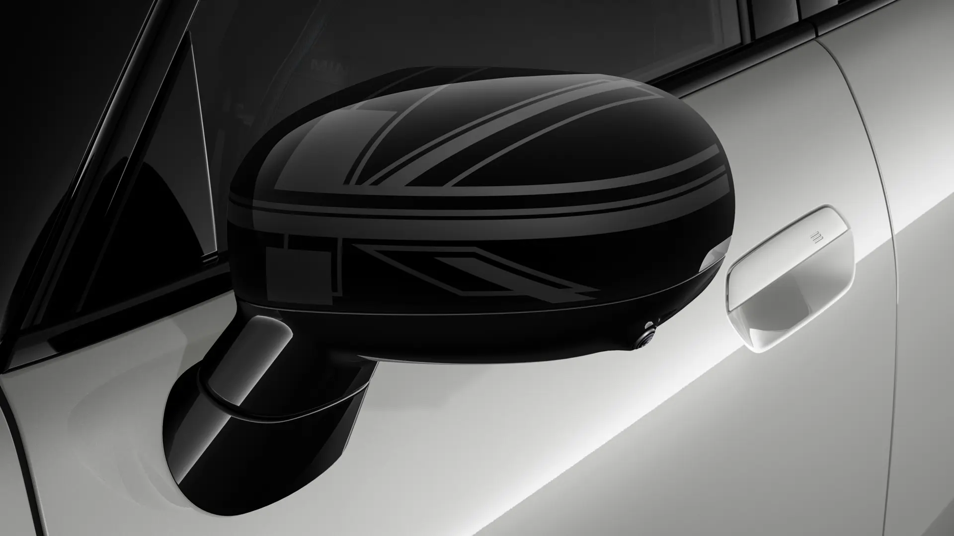 MINI Cooper 3-Türer in Silber mit Außenspiegelkappen im Night Union Jack Design.